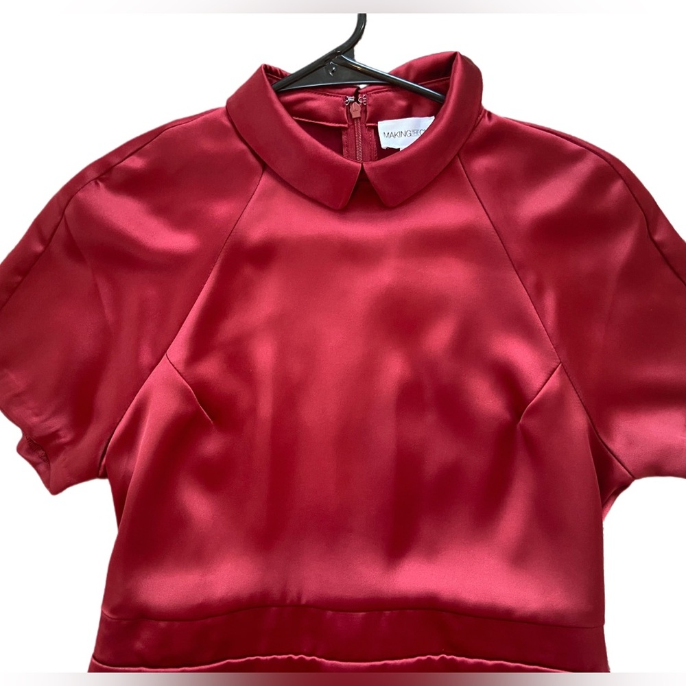 Making the Cut  Short Sleeve Burgundy‎ Collared Dress Cheongsam Size S/M NWT - Picture 5 of 6